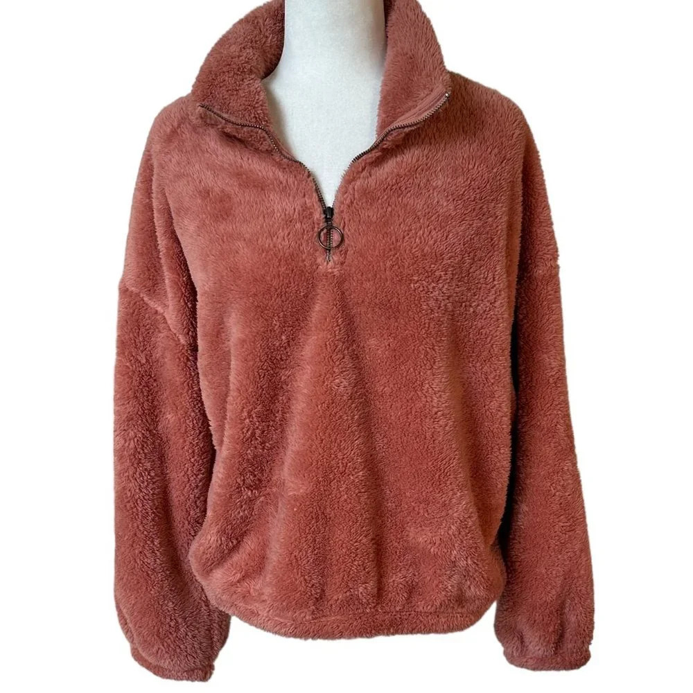 PJ SALVAGE Teddy Faux Fur Quarter Zip Jacket